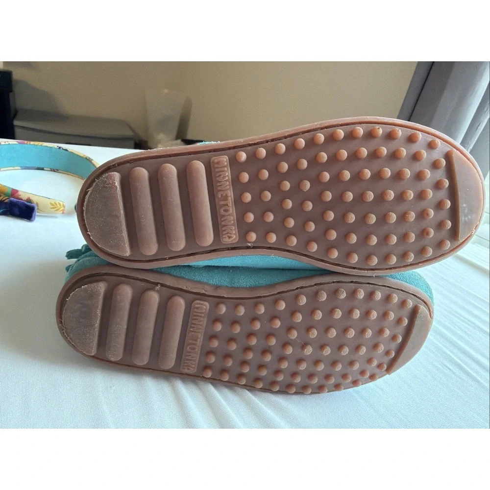 Minnetonka Toddler Kids Double Fringe Side Zip Suede Boots Turquoise EUC Size 12